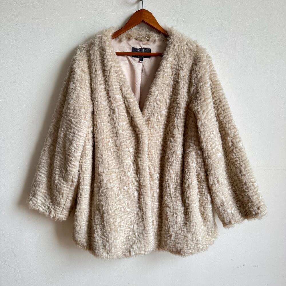 ANTHROPOLOGIE RUF by URF Cream Faux Fur Jacket